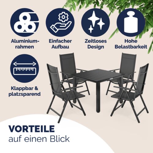 Set de scaune de grădină Bern, 5 piese, antracit, aluminiu, blat de masă WPC
