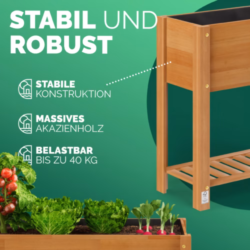 Strat de grădină înălțat din lemn de salcâm, certificat FSC®, 68x30x75cm