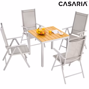 Masa cu scaune de grădină Bern, 5 piese, crem, aluminiu, WPC