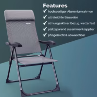 Scaun de grădină pliabil, set de 4, gri, aluminiu, spătar înalt, reglabil
