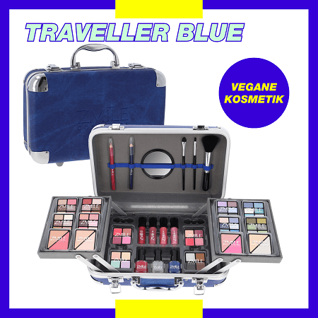 Trusa de Machiaj "Traveller Blue Vanity Styles" 87 piese + geanta aluminiu, VEGAN