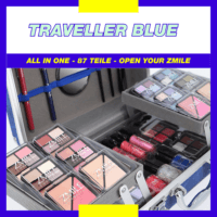 Trusa de Machiaj "Traveller Blue Vanity Styles" 87 piese + geanta aluminiu, VEGAN