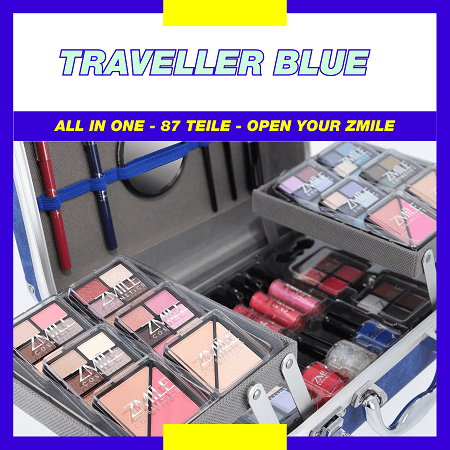 Trusa de Machiaj "Traveller Blue Vanity Styles" 87 piese + geanta aluminiu, VEGAN