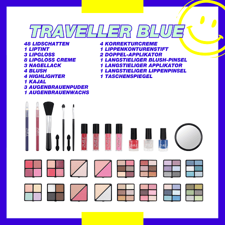 Trusa de Machiaj "Traveller Blue Vanity Styles" 87 piese + geanta aluminiu, VEGAN