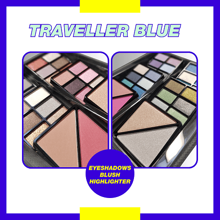 Trusa de Machiaj "Traveller Blue Vanity Styles" 87 piese + geanta aluminiu, VEGAN