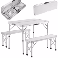Set masa cu banci pliabile pentru camping, aluminiu alb