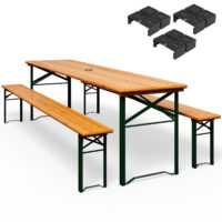 Set de grădină de bere pliabil, format din 3 piese, 170 cm, pentru 8 persoane, economisitor de spațiu, rezistent la intemperii
