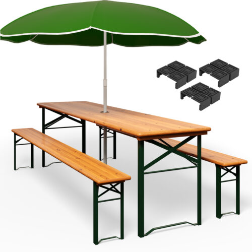 Set de grădină de bere pliabil, format din 3 piese, 170 cm, pentru 8 persoane, economisitor de spațiu, rezistent la intemperii