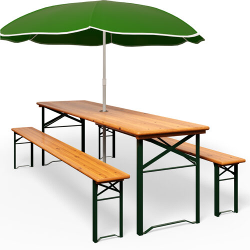Set de grădină de bere pliabil, format din 3 piese, 170 cm, pentru 8 persoane, economisitor de spațiu, rezistent la intemperii