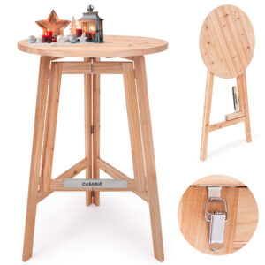 Masă de bar pliabilă, economisitoare de spațiu, lemn masiv, Ø78cm, 111cm, suport stabil