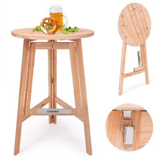 Masă de bar pliabilă, economisitoare de spațiu, lemn masiv, Ø78cm, 111cm, suport stabil