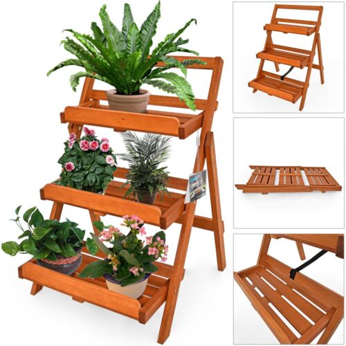 Suport pentru plante 79x56x59cm, 3 trepte, din lemn de salcâm, certificat FSC®