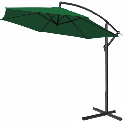 Umbrelă de soare cantilever verde Ø330cm aluminiu UV 50+ și bază transversală