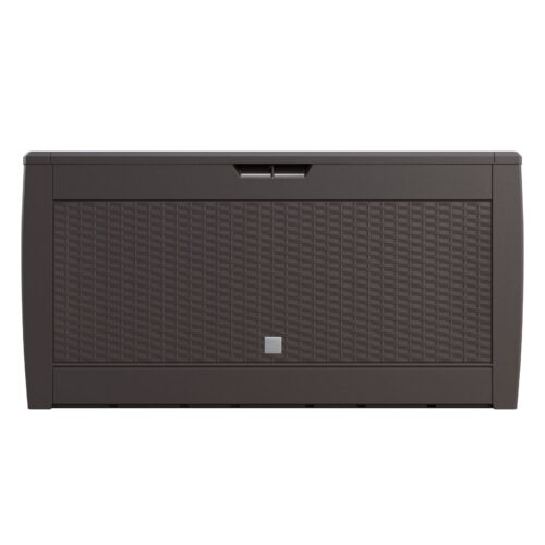 Ladă de depozitare pentru grădină Rato 310L, impermeabilă, cu aspect de ratan maro