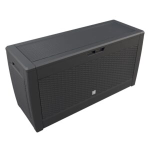 Ladă de grădină Rato 310L, aspect ratan antracit, impermeabilă