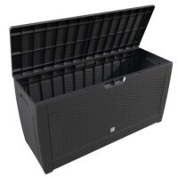 Ladă de grădină Rato 310L, aspect ratan antracit, impermeabilă