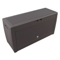 Ladă de grădină Matuba 310L, maro, cu aspect de răchită, impermeabilă