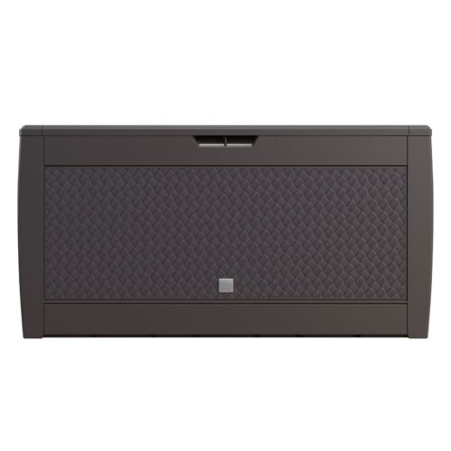 Ladă de grădină Matuba 310L, maro, cu aspect de răchită, impermeabilă