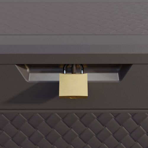 Ladă de grădină Matuba 310L, maro, cu aspect de răchită, impermeabilă