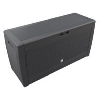 Ladă de grădină Matuba 310L, antracit, aspect răchită, impermeabilă