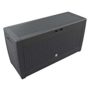 a_de_104256g1.jpg Ladă de grădină Matuba 310L, antracit, aspect răchită, impermeabilă