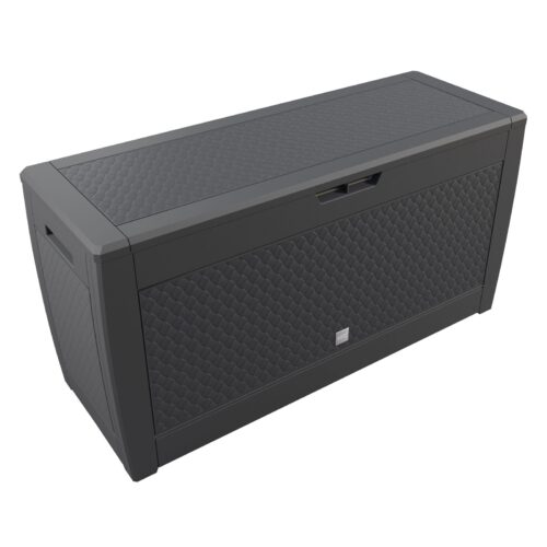 Ladă de grădină Matuba 310L, antracit, aspect răchită, impermeabilă