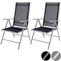 Scaun de grădină pliabil Bern cu spătar înalt, set de 2, aluminiu argintiu, reglabil