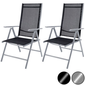 Scaun de grădină pliabil Bern cu spătar înalt, set de 2, aluminiu argintiu, reglabil