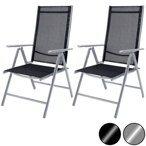 Scaun de grădină pliabil Bern cu spătar înalt, set de 2, aluminiu argintiu, reglabil