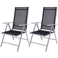 Scaun de grădină pliabil Bern cu spătar înalt, set de 2, aluminiu argintiu, reglabil