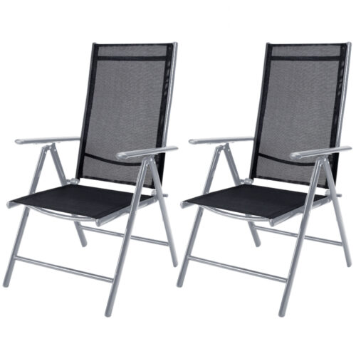 Scaun de grădină pliabil Bern cu spătar înalt, set de 2, aluminiu argintiu, reglabil