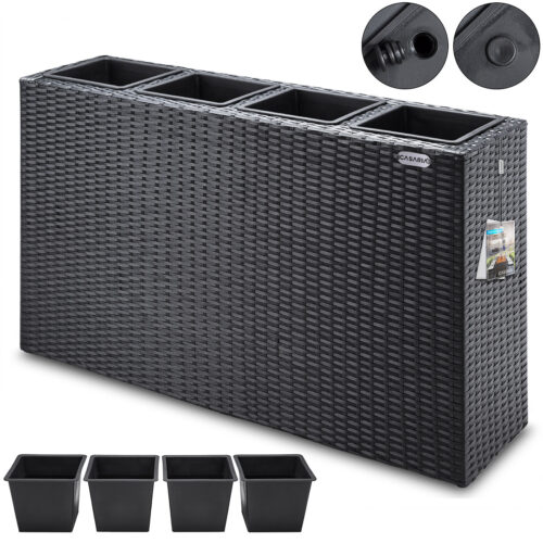 Ghiveci de flori din poliratan negru 95x27x60cm