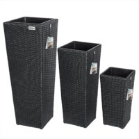 Set 3 ghivece de flori din poliratan, negru