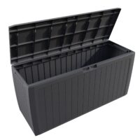 Ladă de grădină 290L antracit board plus cu roți, rezistentă la intemperii