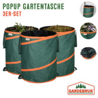 Set de 3 saci de grădină tip pop-up, verzi, câte 85 de litri fiecare