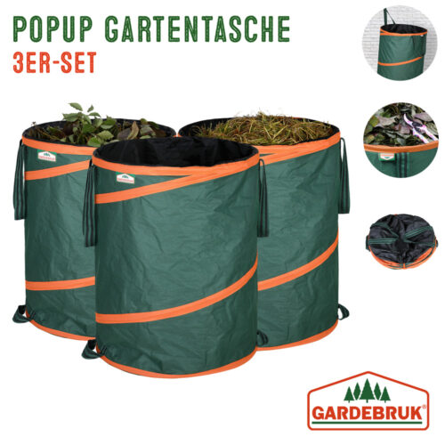Set de 3 saci de grădină tip pop-up, verzi, câte 85 de litri fiecare