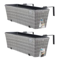Cutie de flori din poliratan, set de 2, gri