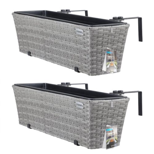 Cutie de flori din poliratan, set de 2, gri