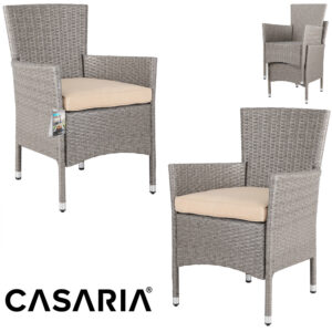 Set de 2 scaune de grădină din poliratan, crem/bej, suprapunibile