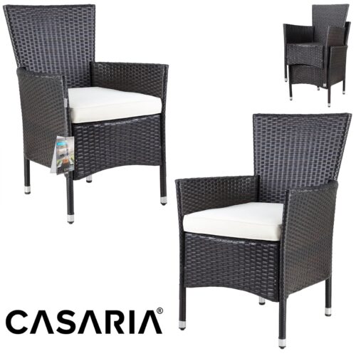 Set de 2 scaune de grădină din poliratan, maro/crem, suprapunibile