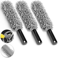 Perie de curățare a jantelor, set 3 piese, microfibră gri, 34 cm