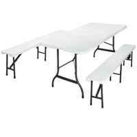 Set grădină de bere, 3 piese, plastic, alb, 183 cm