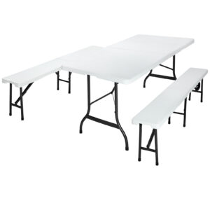 Set grădină de bere, 3 piese, plastic, alb, 183 cm