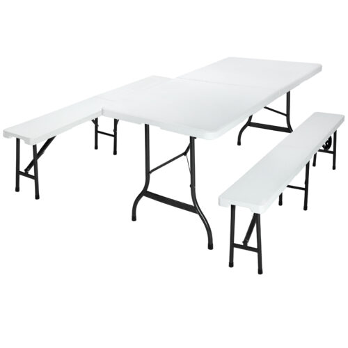 Set grădină de bere, 3 piese, plastic, alb, 183 cm