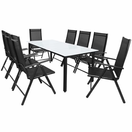 Set de scaune de grădină Bern, 9 piese, pentru 8 persoane, antracit, aluminiu, sticlă mată