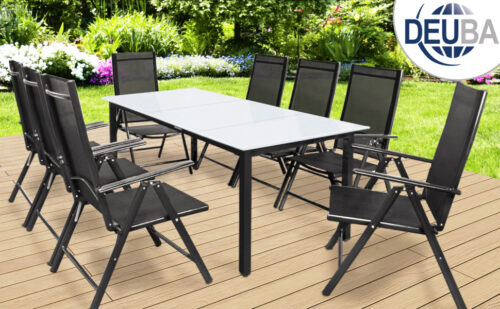 Set de scaune de grădină Bern, 9 piese, pentru 8 persoane, antracit, aluminiu, sticlă mată