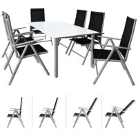 Masa cu scaune de grădină Bern, 7 piese, argintiu, aluminiu, sticlă mată
