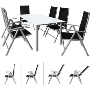 Masa cu scaune de grădină Bern, 7 piese, argintiu, aluminiu, sticlă mată