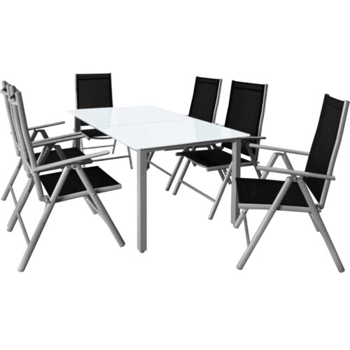 Masa cu scaune de grădină Bern, 7 piese, argintiu, aluminiu, sticlă mată