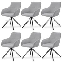 Scaun de sufragerie rotativ cu tapițerie din catifea, Clyde | Juskys | Gri deschis | Set de 6 | Scaun de sufragerie cu cotiere disponibil ca set de 1, 2, 4 sau 6